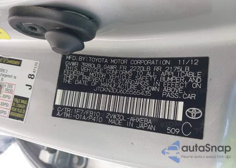 2013 Toyota Prius Two from USA, damaged, VIN JTDKN3DU6D5565435